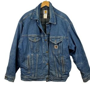 VTG Carhartt Mens Denim Jacket Blanket Lined Workwear J11DST Size Large